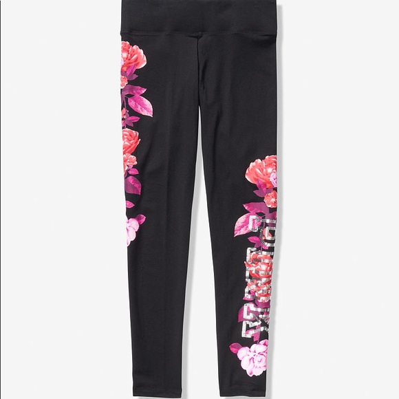 💕VS PINK DARK GREY FLORAL SILVER BLING LEGGINGS - Picture 4 of 8